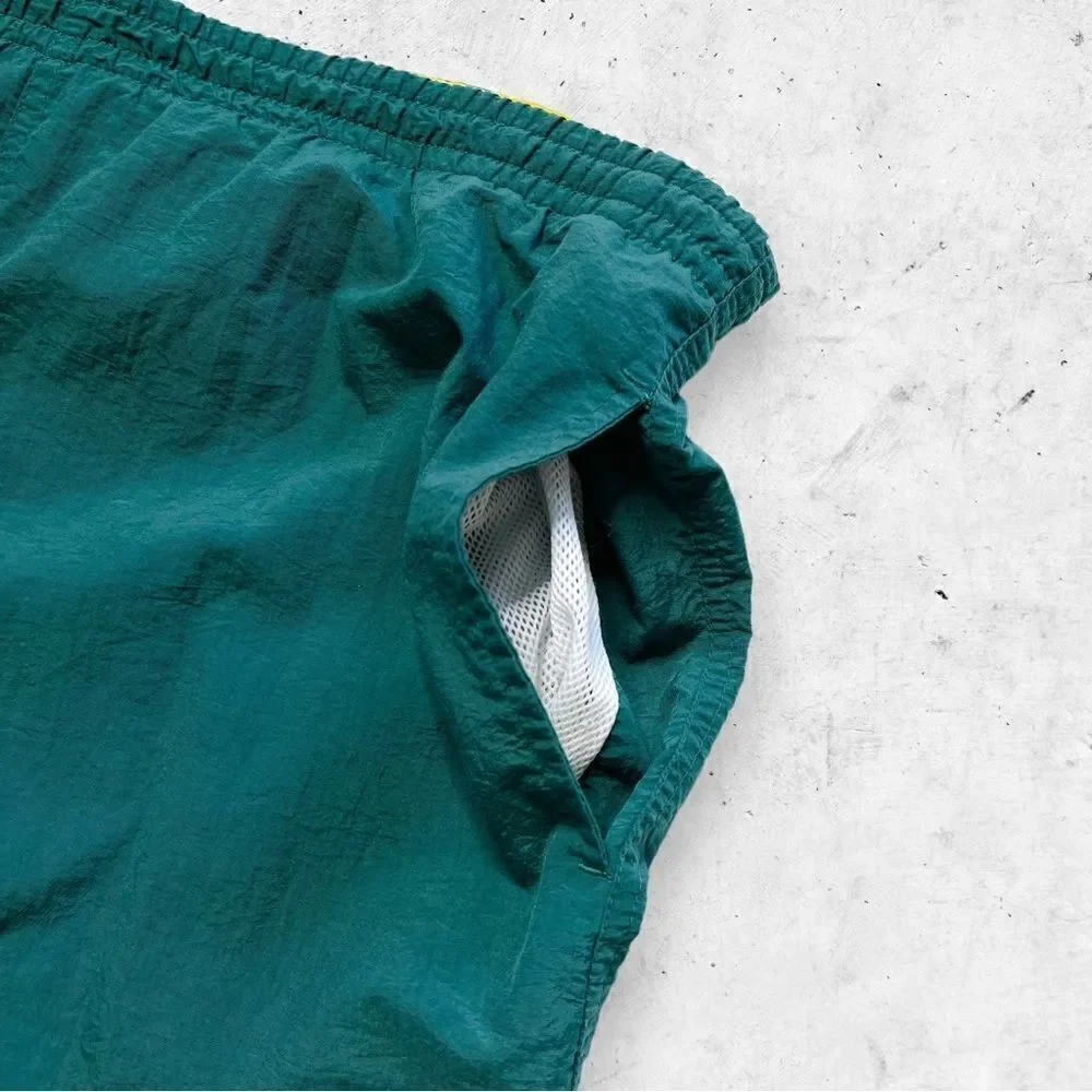 Vintage 90s Cheetah Sports Nylon Swim Shorts, Mesh Lined, Drawstring, Pocket…